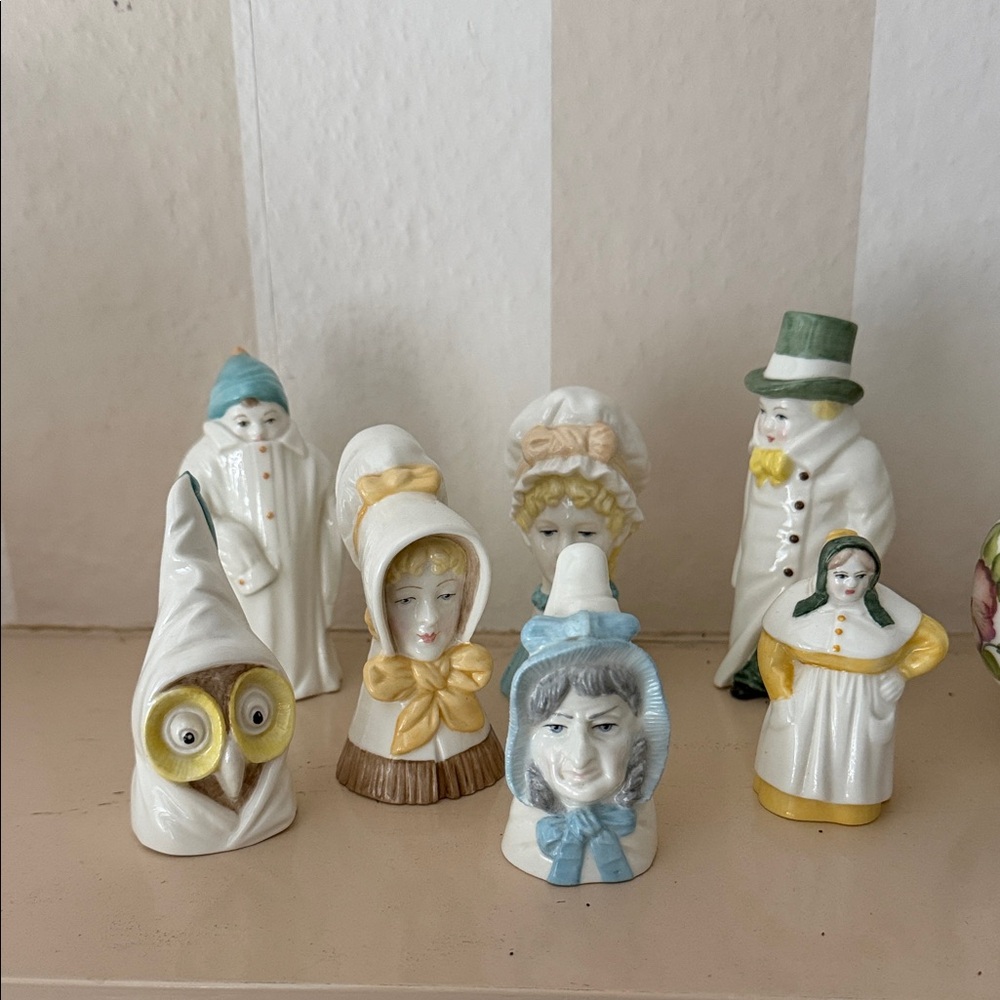 Set of 7 Vintage Ceramic Figurines Royal Worcester candle snuffers England